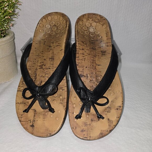 WOMENS VIONCI CASSIE ROCK THONG SANDAL BLACK WITH CORK LOOK SOLE SIZE 8  GUC - Picture 5 of 6